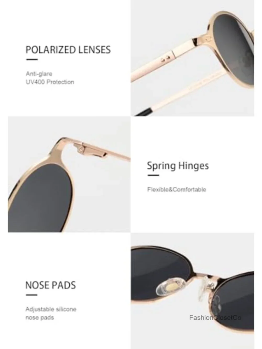 Polarized Retro Oval Sunglasses UV400 Protection Spring Hinges Lightweight